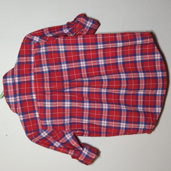 Janie and Jack Red White Blue Button Down Roll-Tab Sleeve Shirt Cotton Size 3 - Picture 2 of 5